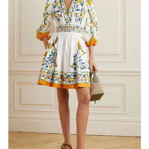 Designer Boho Style Dress with Lemon and Peacock Print – Size M, L - Picture 1 of 7